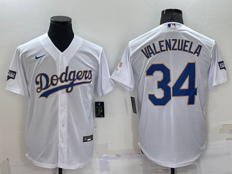 Men Los Angeles Dodgers #34 Valenzuela White gold 2022 Game Nike MLB Jerseys->los angeles dodgers->MLB Jersey